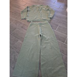 Women's Wishlist Knit Lounge Set Long Sleeve Wide Cropped Ankle Length Pants Gre